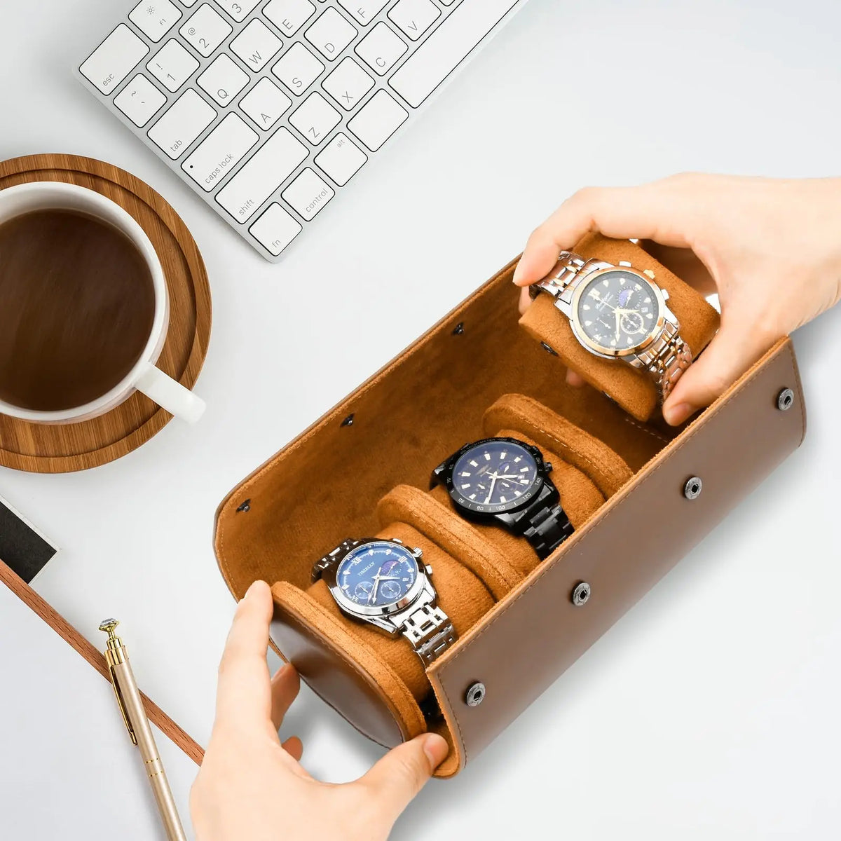 Watch Roll Travel Case-1/2/3 Slot Watch Storage and Organizer-Secure Storage with Innovative Removable Pillows & Solid Dividers