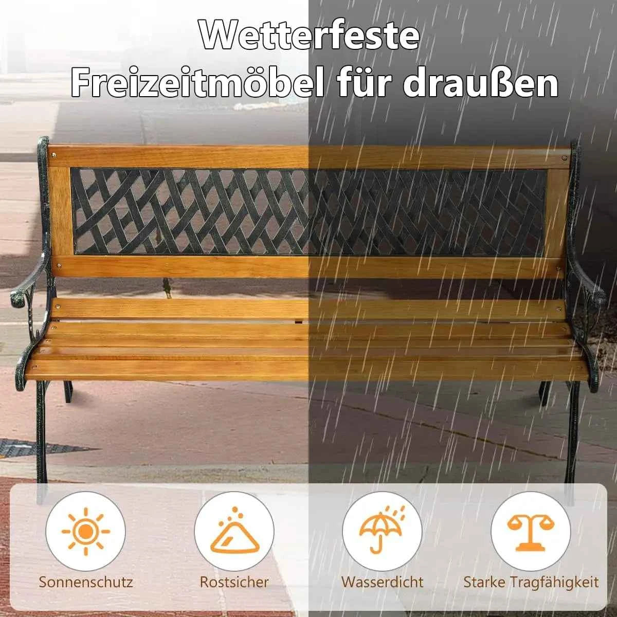 Garden Bench Wooden Bench Metal Frame Park Bench 2 Seater Garden Furniture Patio Bench for Balcony, Garden, Porch