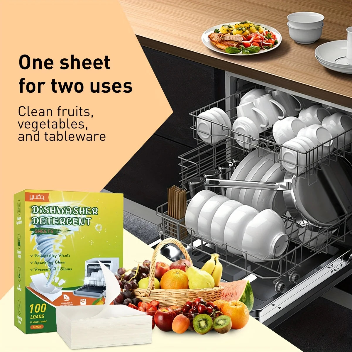 100 Loads Lemon Scented Dishwashing Tablets, Quick Dissolve Oil Stains,Gentle Cleaning Without, Powerful Oil Removal,Brightening