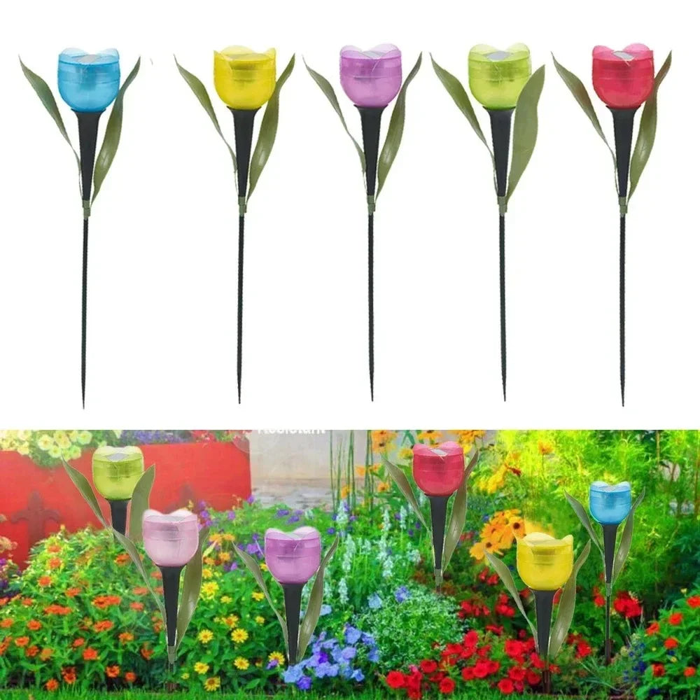Solar Powered Tulip Garden Lights IP44 Waterproof Auto on Off LED Outdoor Lighting for Yard Lawn Party Night Decoration