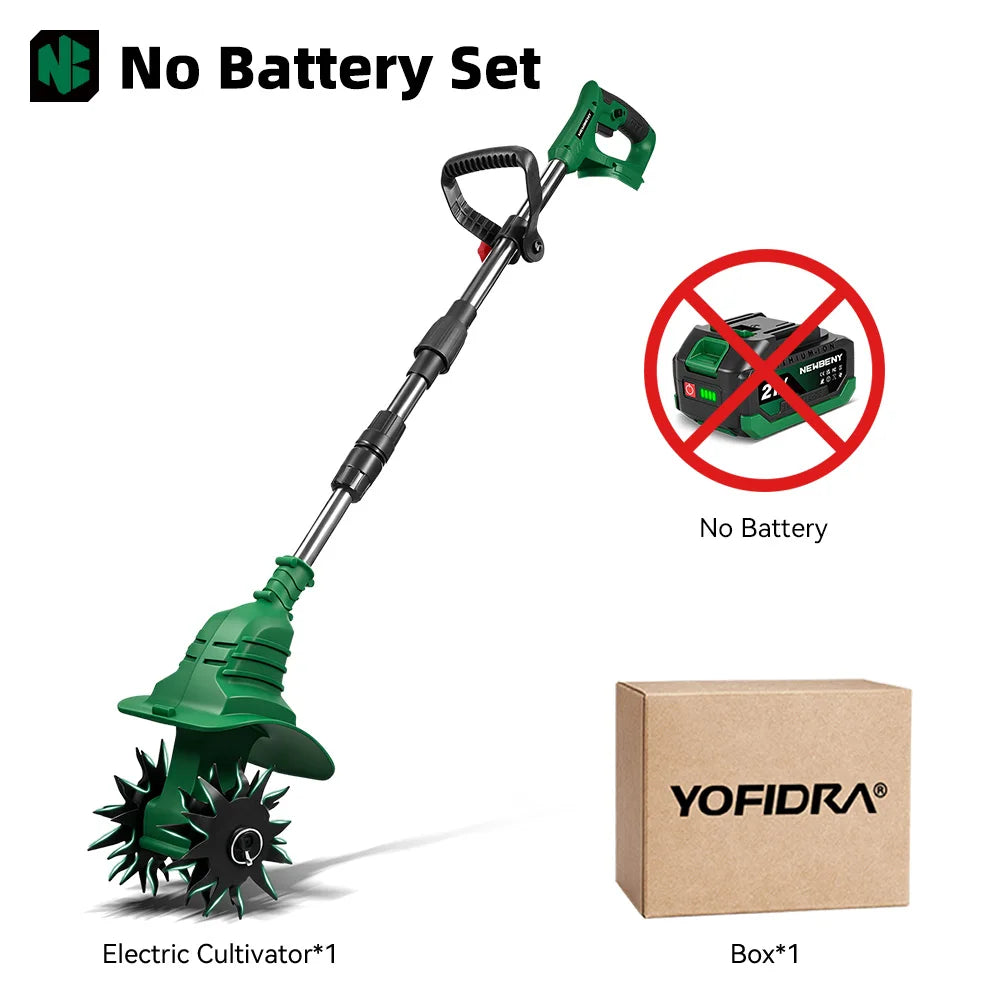 NEWBENY 1800W 4 Blade Electric Garden Rotary Tiller Cultivator Cordless Lawn Mower Portable Grass Trimmer Soil Turning Tools for Makita Battery Pin