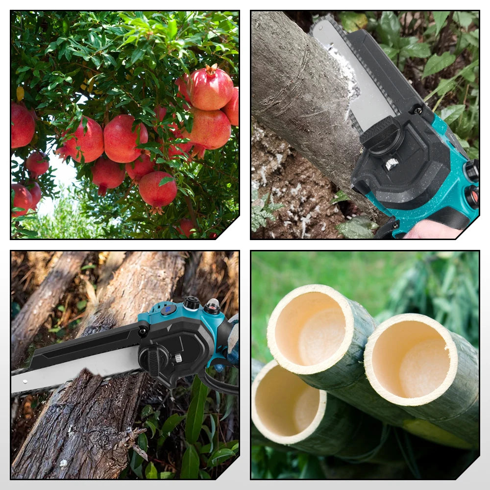 YOFIDRA 8Inch Brushless Electric Chainsaw Cordless Pruning Cutting Wood Tree Branch Garden Power Tool for Makita 18V Battery Pin
