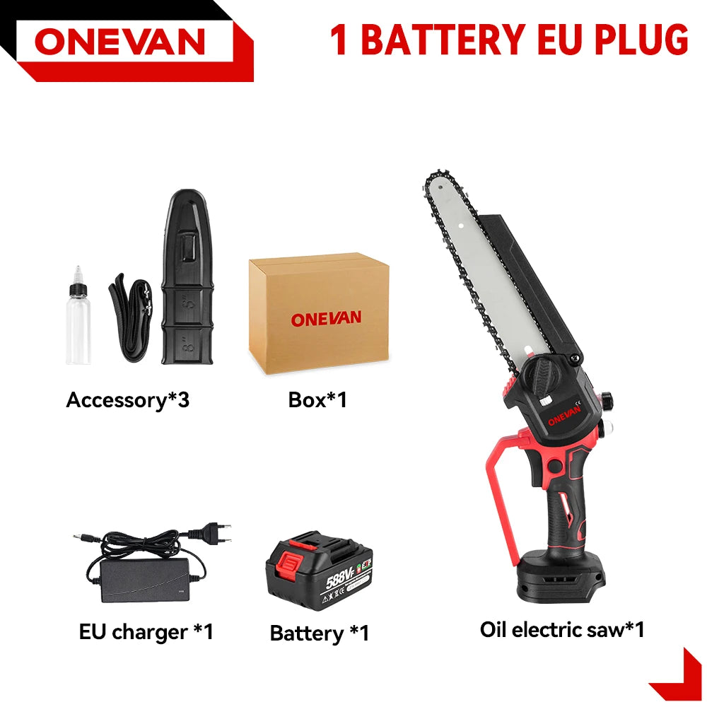 ONEVAN 8 inch borstelloze elektrische kettingzaag draadloze draagbare elektrische zaag houtbewerkingsgereedschap voor Makita 18V accu