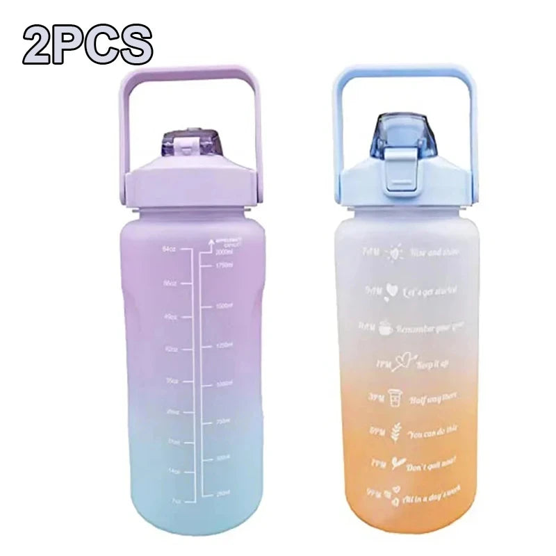 Water Bottle 2 Liter Stay Hydrated Motivated Leakproof Plastic Sport Bottle Reminder Times Sports Outdoor Fitness Office Indoor