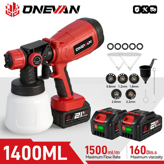 ONEVAN 800ml Electric Spray Gun Cordless Paint Sprayer Airbrush HVLP Auto Furniture Coating Powertool For Makita 18V Battery Pin