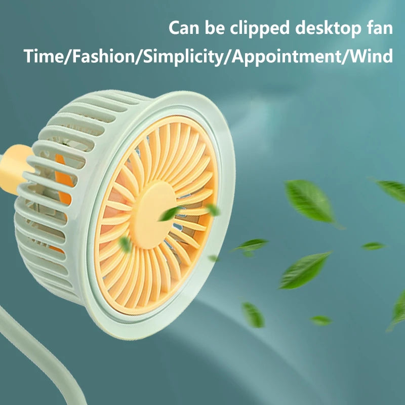 Lenovo USB oplaadbare clip-on kleine ventilator, 360° verstelbare mini-ventilator op batterijen, krachtige wind, flexibele nek, stille desktopventilator