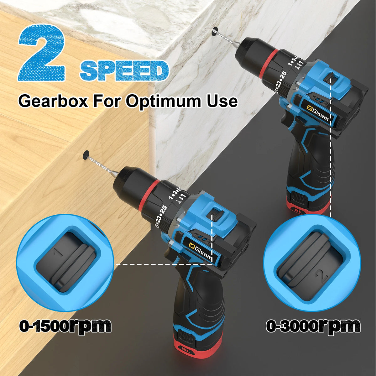 Perceuse à percussion électrique sans balais Gisam 95NM, couple 25+3, tournevis électrique sans fil 3 en 1, outils électroportatifs pour le bricolage à domicile