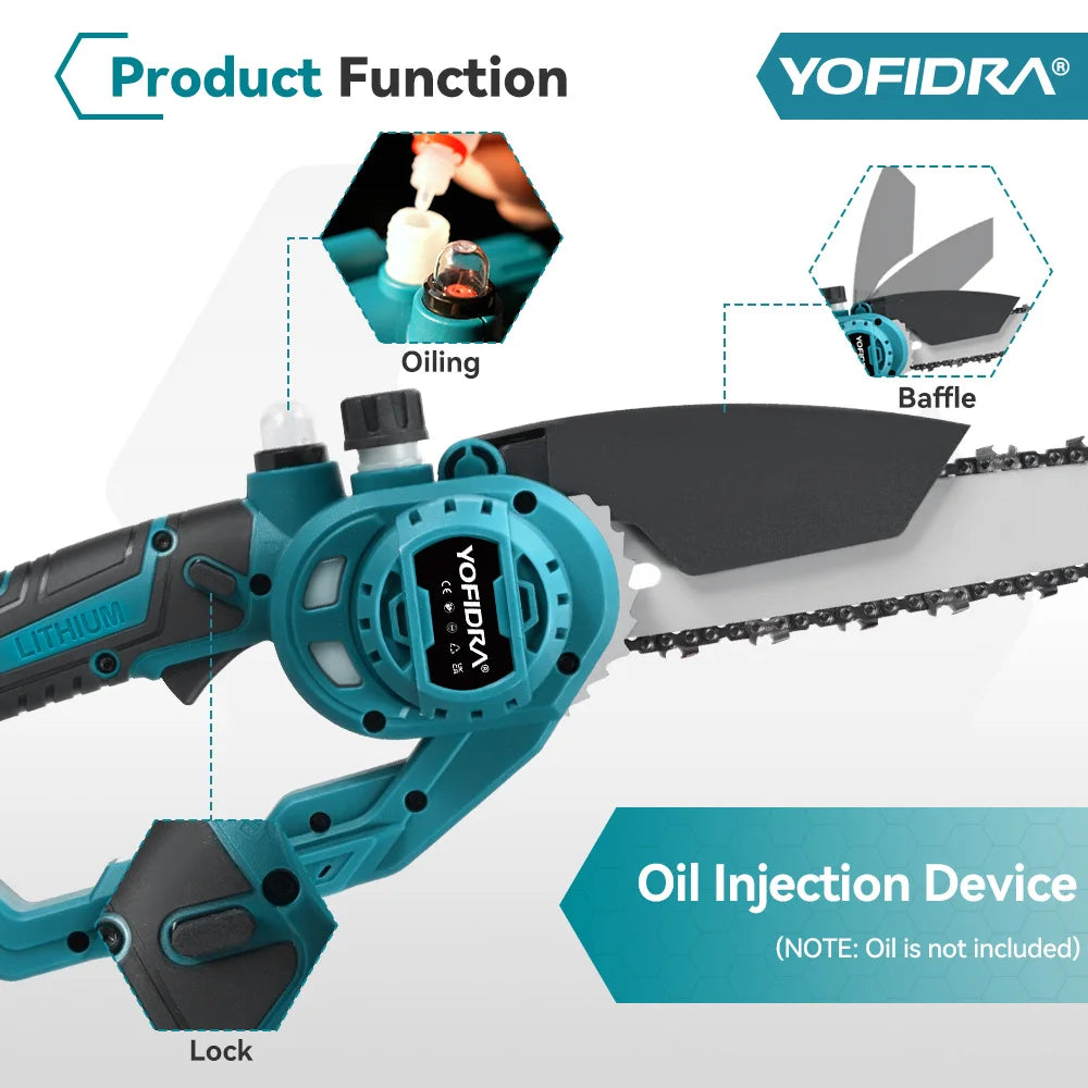 YOFIDRA 5000W Brushless Telescoping Pole High Branch Saw Electric Chainsaw Woodworking Power Tool for 18V 21V Battery Pin