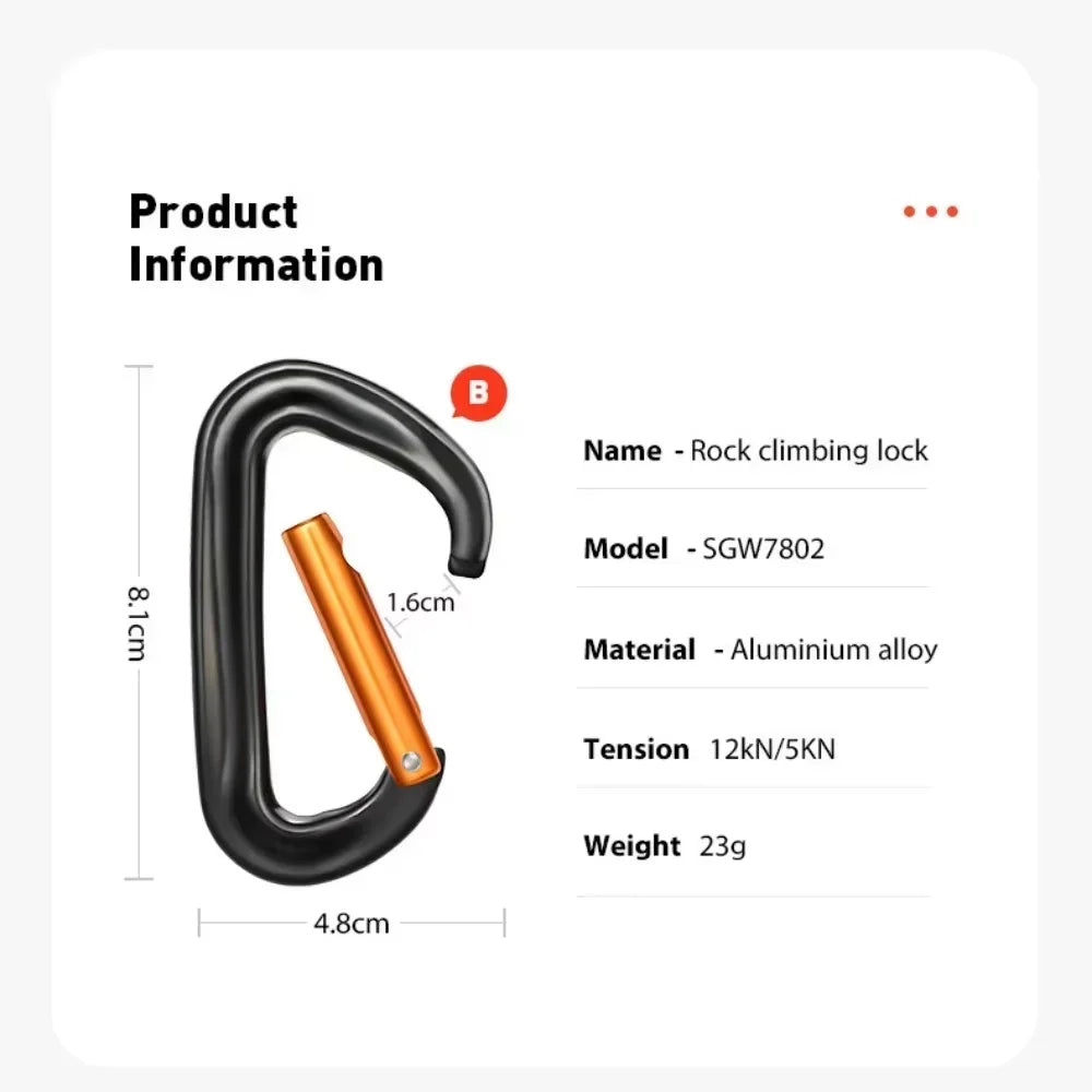 12kN D-Shaped Aluminum Alloy Carabiner with Screw Lock, Heavy Duty Rock Climbing Lock for Outdoor Hiking Camping Backpacking