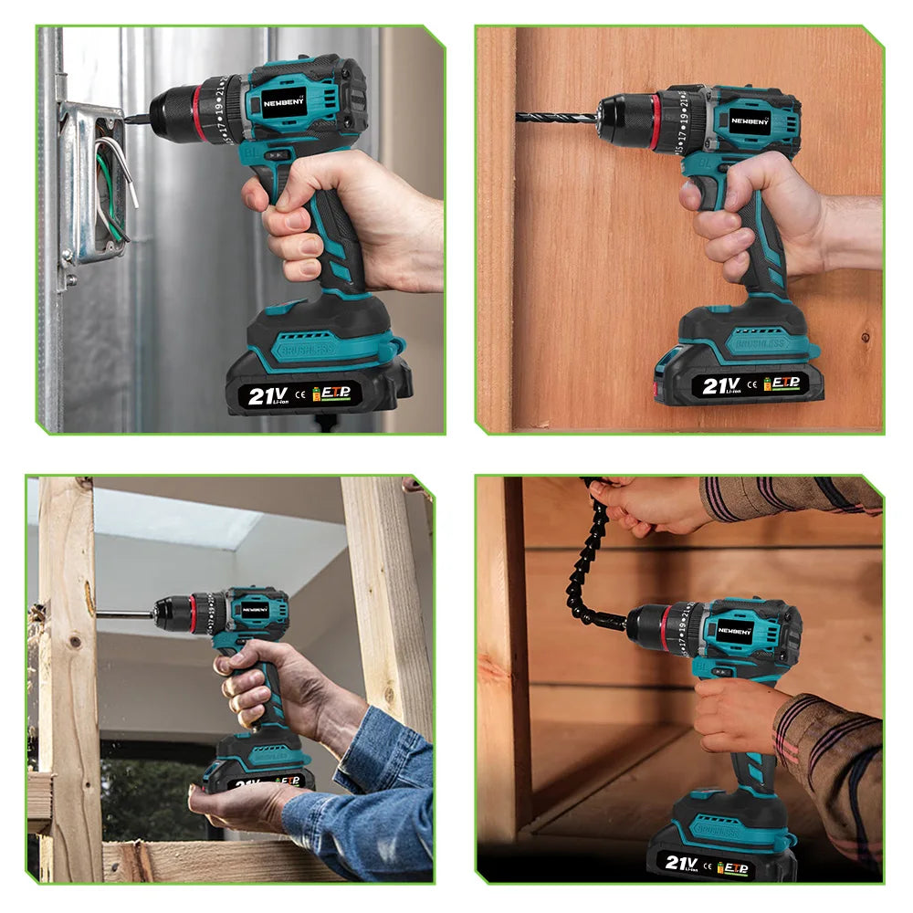 NEWBENY 25+3 Koppel Borstelloze Elektrische Accuboormachine Multifunctionele Schroevendraaier Huishoudelijk Doe-het-zelf Elektrisch Gereedschap voor Makita Accu