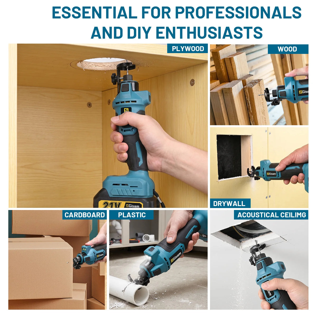 Outil de découpe électrique sans fil Gisam 3 vitesses, scie rotative sans fil 3,18 mm 6,35 mm pour bricolage, bois, plâtre, plaques de plâtre, outil électrique compatible avec batterie Makita 18V