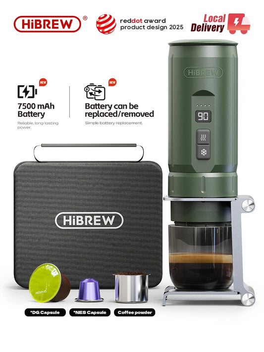HiBREW Portable Espresso Coffee Machine for Car & Home Camping Coffee Maker Fit Nespresso Dolce Capsule Powder H4C
