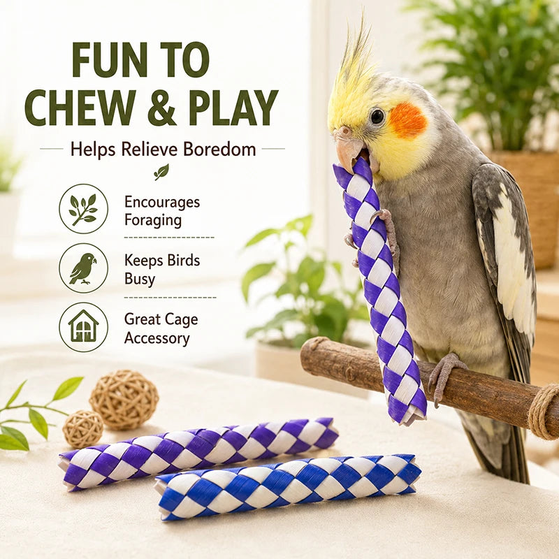 4PCs Bamboo Bird Chew Toys Woven Parrot Bite Toy Colorful Bird Cage Accessories for Budgies Cockatiels Parakeets Beak Grinding