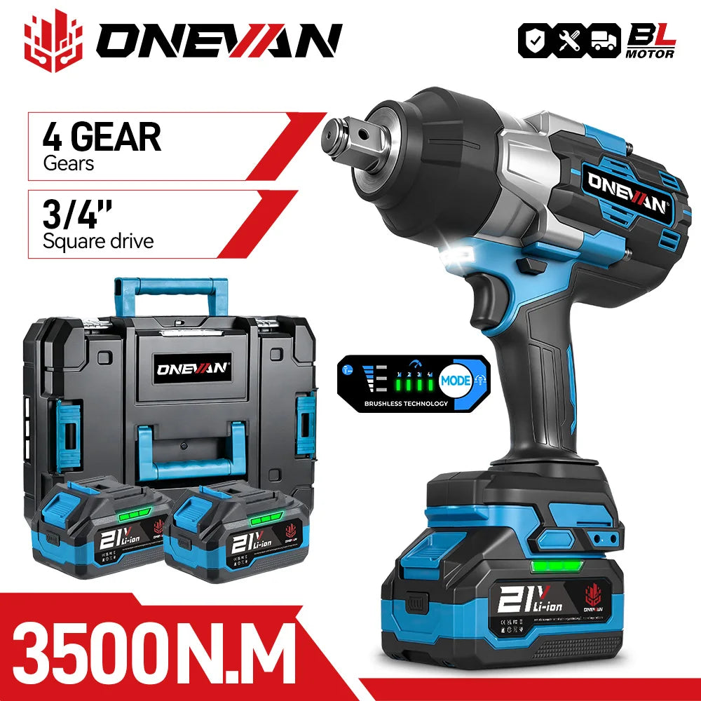 Clé à chocs électrique sans balais ONEVAN 3500N.M, couple de 3/4 pouce, 8 vitesses, outil sans fil pour batterie Makita 18V avec goupille