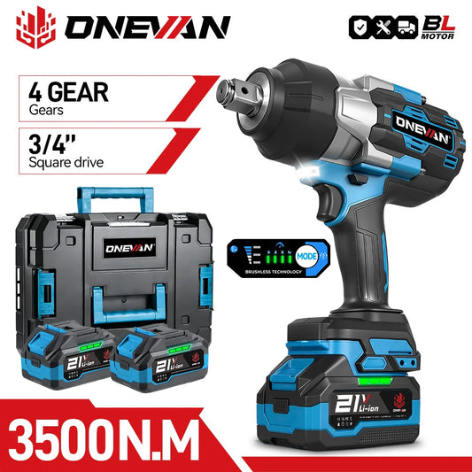 ONEVAN 3500N.M Torque Brushless Electric Impact Wrench 3/4 inch 8 Gears Cordless Wrench Power Tools For Makita 18V Battery Pin
