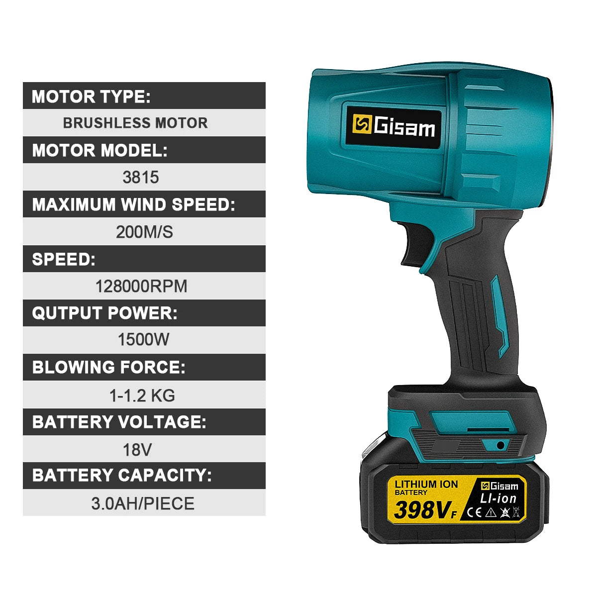 Gisam Brushless Electric Turbo Blower Jet Fan 200M/S Cordelss Leaf Blower Dust Blowing Power Tool For Makita 18V Battery Pin