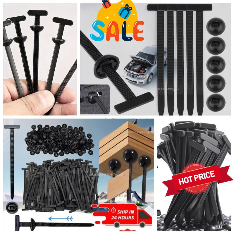 Self-locking Universal Nylon Cable Tie Buckle Heavy Duty Zip Ties with Pin & Button Car Daily Repair Fastening Strap