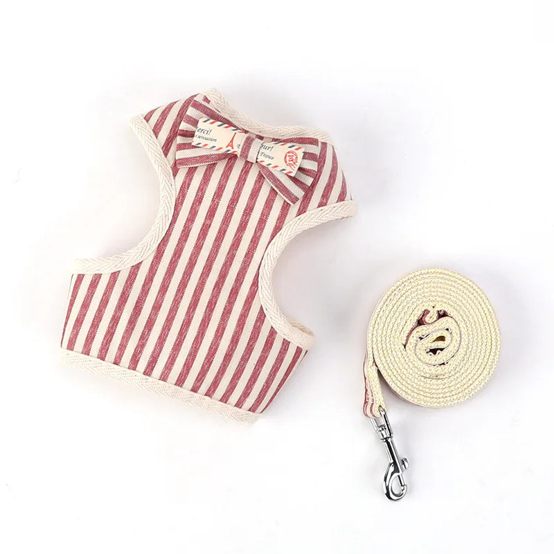 Striped Adjustable Cat Harness Leash Escape Proof Pet Harness for Cats Small Dogs Outdoor Walking Cat Harness with Bowknot