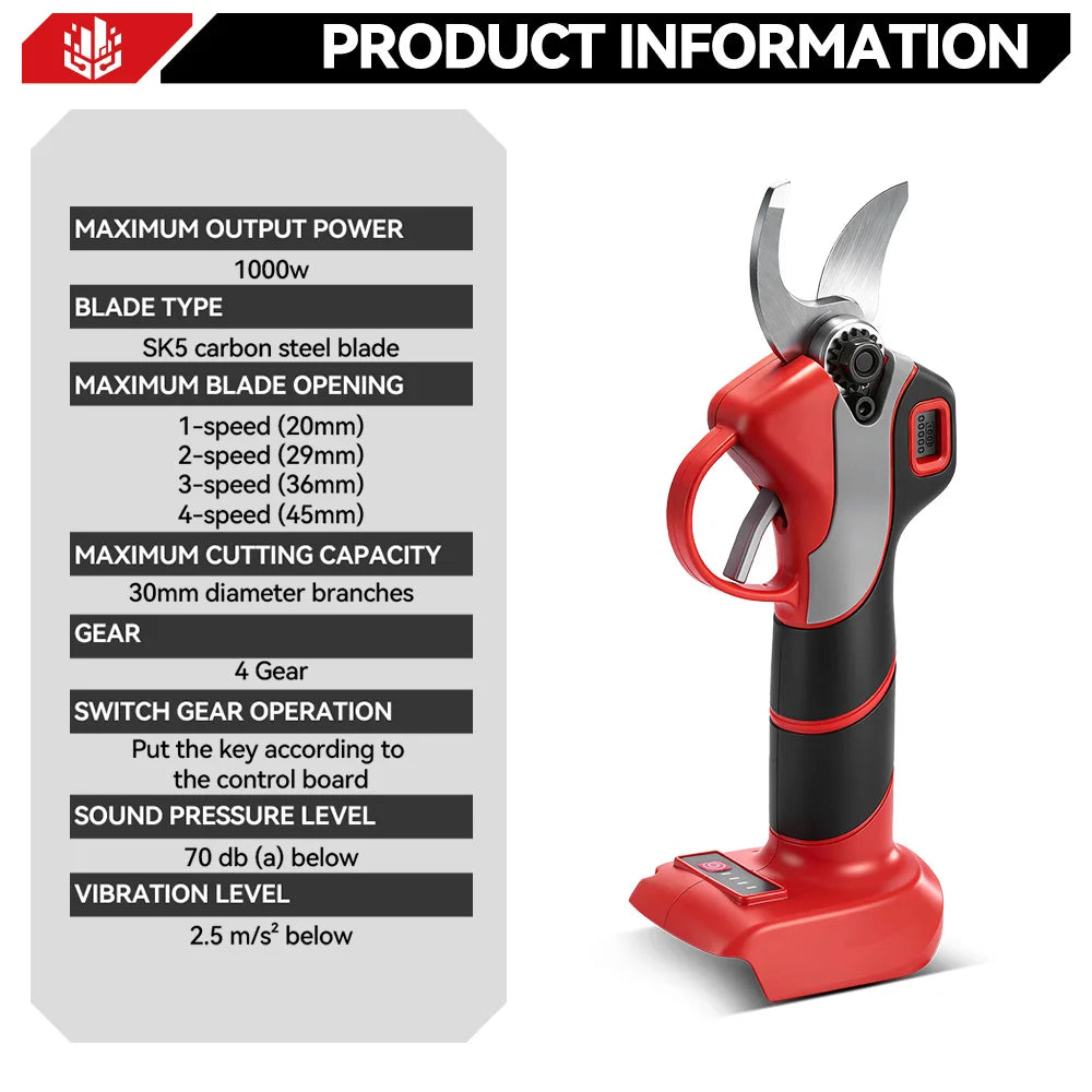 Sécateur électrique sans balais ONEVAN 30MM pour élagage, coupe de branches d'arbres, outil de jardinage et de verger pour batterie Makita 18V