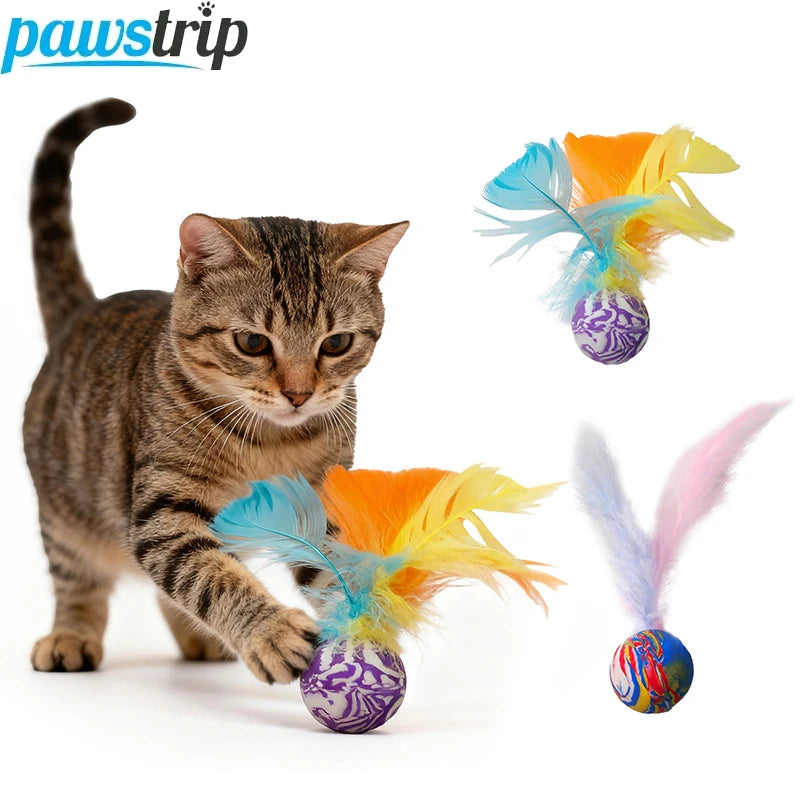 2pcs/set Cat Bouncy Balls Toy Interactive Pet Toy for Cats Kitten Funny Chasing Game Cat Feather Toys Cat Accessories
