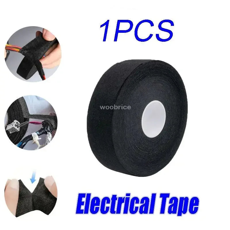 1-5pcs Electrical Cable Fabric Tape Resistant Harness Black Electric Insulating Tape Waterproof Automotive Fabric Cloth Tape