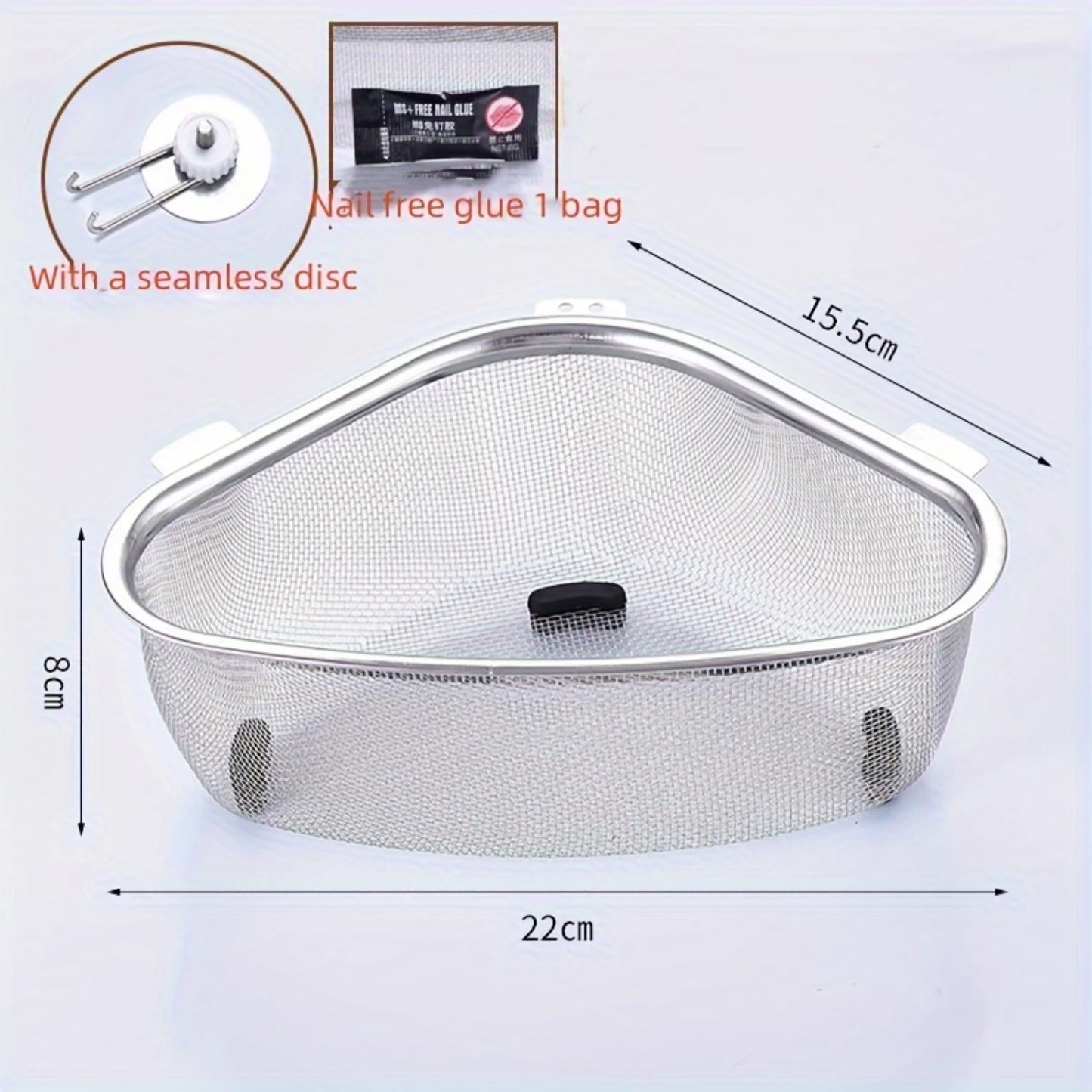 1pc, Stainless Steel Sink Drain Basket, Triangle Strainer With Suction Cups For Kitchen, Kitchen Food Waste Leftovers Food Catch