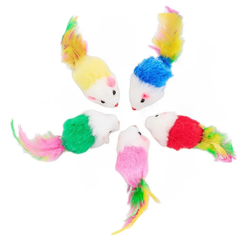Cute Cat Toys Soft Fleece False Mouse Kitten Toys Funny Cat Toy with Colorful Feather Interactive Cats Toy Cat Accessories