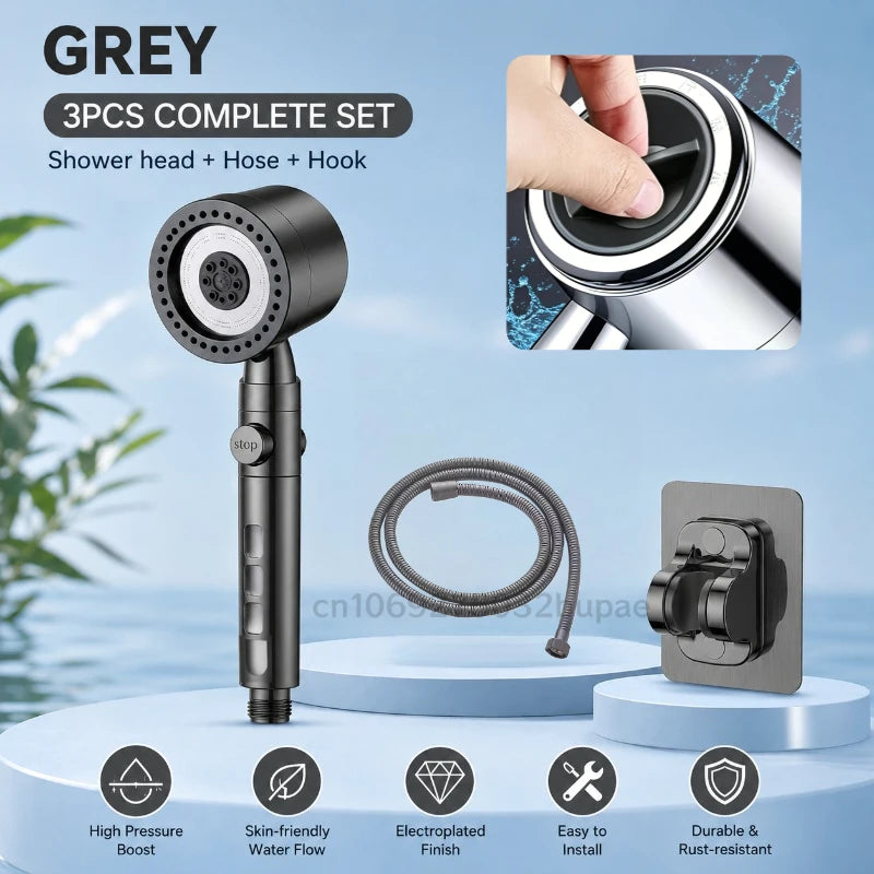 Shower Head Filter One-click Stop Metal Appearance-easy To Clean Fine Spray on The Outer Ring Strong Water Column in The Center