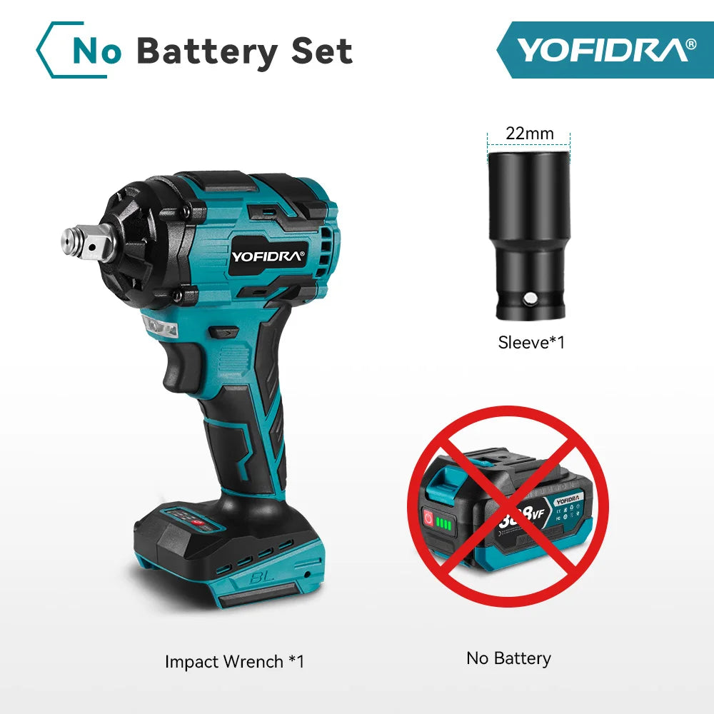 YOFIDRA Boulonneuse à chocs électrique sans fil 1/2" 1000 N.m, clé à chocs portative pour vissage automobile, ensemble avec douilles, compatible batterie Makita avec goupille