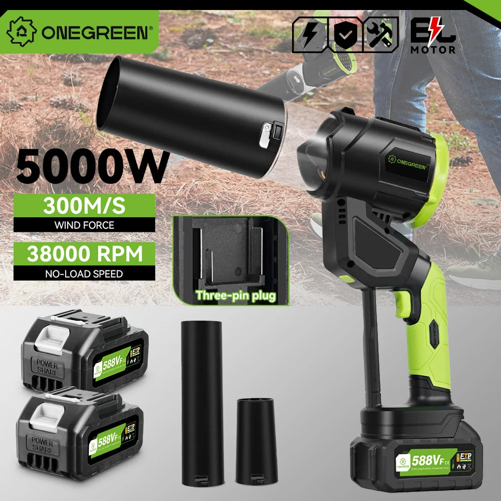 ONEGREEN 7000W Brushless Cordless Electric Turbo Blower 2IN1 Leaf Dust Snow Blowing Cleaning Tool For Makita 18V Battery pin