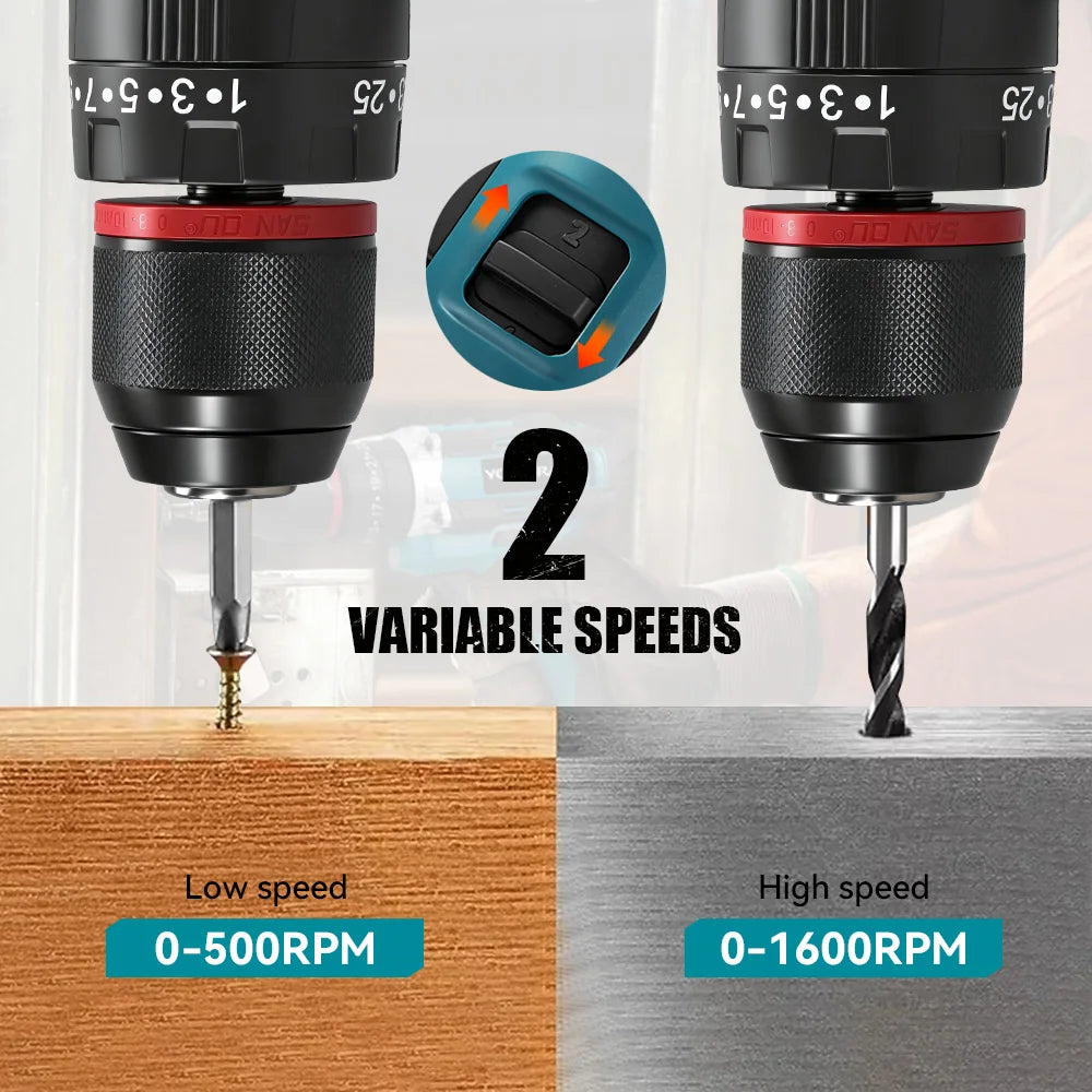 YOFIDRA 25+3 Koppel Elektrische Klopboormachine 3-IN-1 Handbediende Accu-klopboormachine Houtbewerkingsgereedschap voor Makita Accu