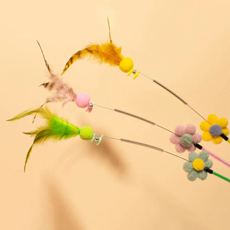 Interactive Cat Teaser Wand Toy Funny Cat Stick toys with Artificial Feather Pet Boredom Relief Toys for Cats Kitten Playing Toy