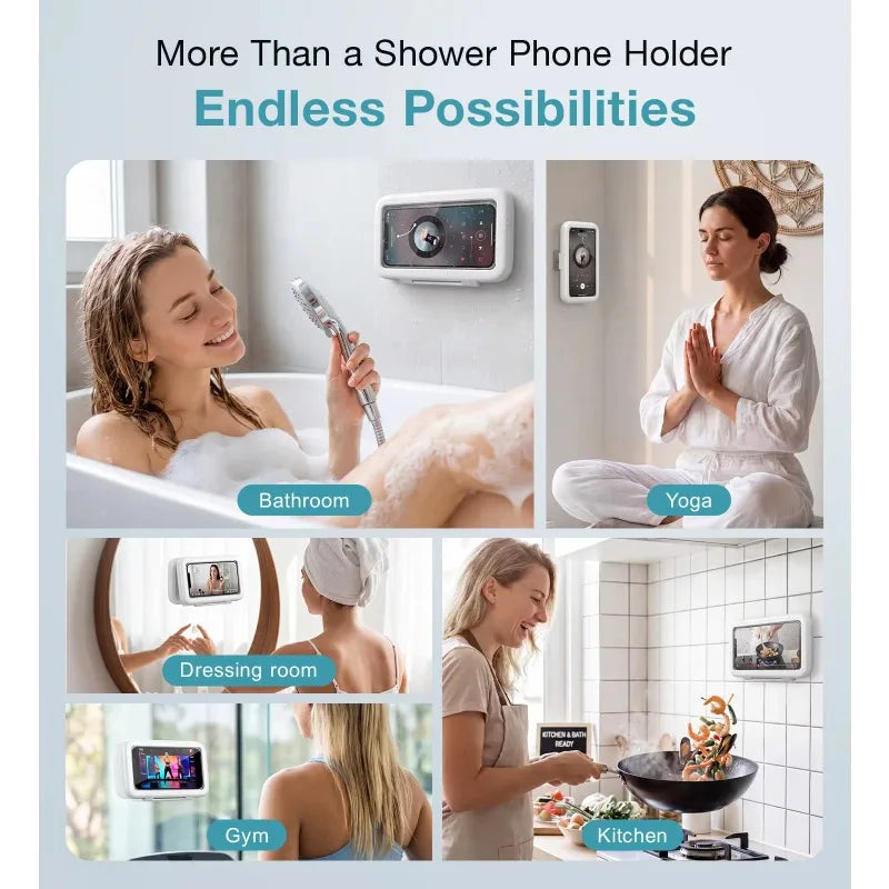 Self-adhesive Anti-fog Waterproof Shower Phone Holder Universal Touch Screen Draining Mobile Phone Protective Case for Bathroom