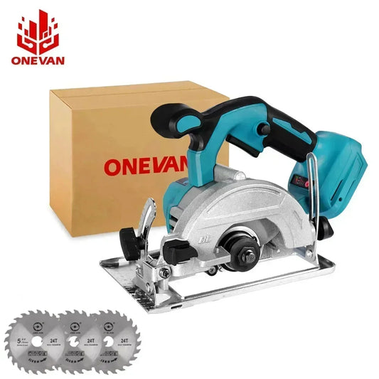 ONEVAN 5Inch Brushless Wireless Electric Circular Saw 125mm Angle Adjustbale Wood Cutting Power Tool For Makita 18V Battery Pin