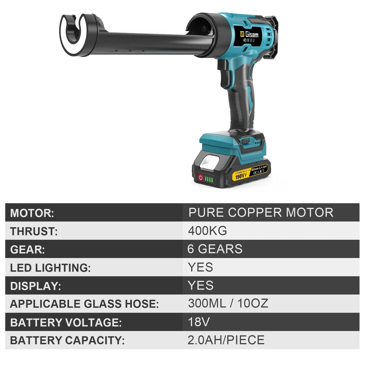 Pistolet à colle électrique Gisam, pistolet à mastic pour vitres, 6 vitesses, outil électrique sans fil pour colle à joint, compatible avec batterie Makita 18 V