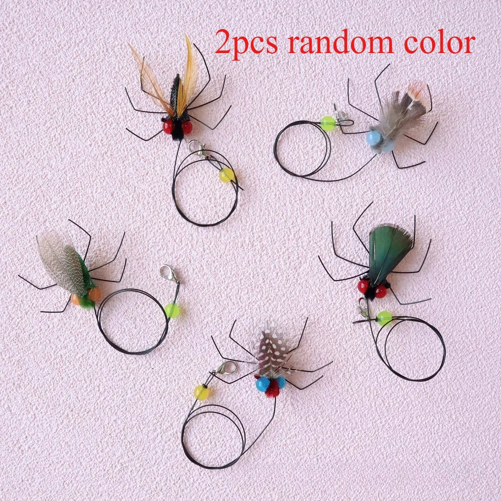 2 pièces couleur aléatoire simulation petits insectes volants accessoires de remplacement pour jouets canne à chat jouets à plumes pour chaton fournitures pour animaux