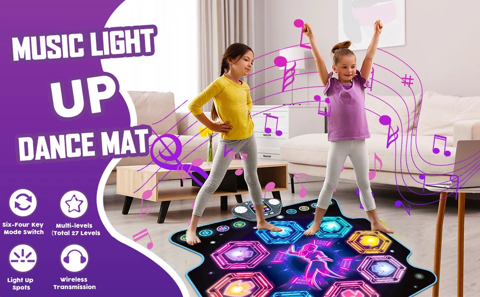 VATOS Dance Mat for Kids - 27 Levels, 8 LED Keys, Bluetooth 5, 5 Game Modes, Built-in Music for Ages 3+ Years - Quality Shopping Centre