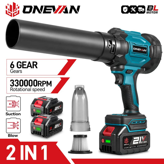 ONEVAN 350M/S Brushless Electric Turbo Blower Jet Fan 2in1 Vacuuming Leaf Blower Dust Blowing Tool For Makita 18V Battery Pin