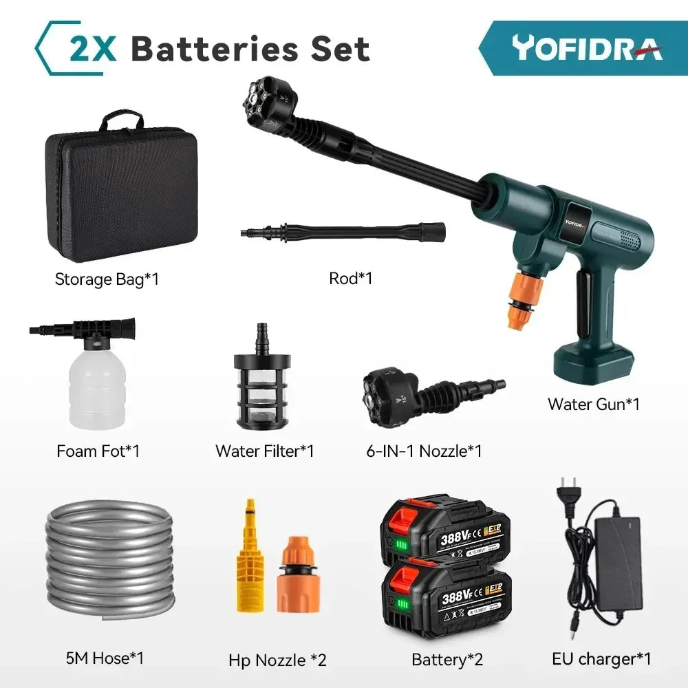 Pistolet nettoyeur haute pression électrique sans balais YOFIDRA 200 bars 3500W 6-en-1, outil de jardin pour lavage  de voiture compatible avec batterie Makita