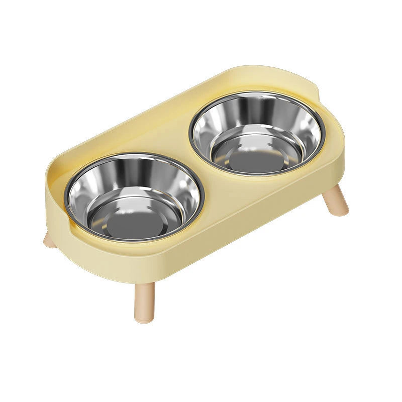 Plastic/Stainless Steel Dog Feeder Bowl Double Pet Food Water Bowls Non-Slip Puppy Food Bowl with Stand Anti-splash Cat Bowl