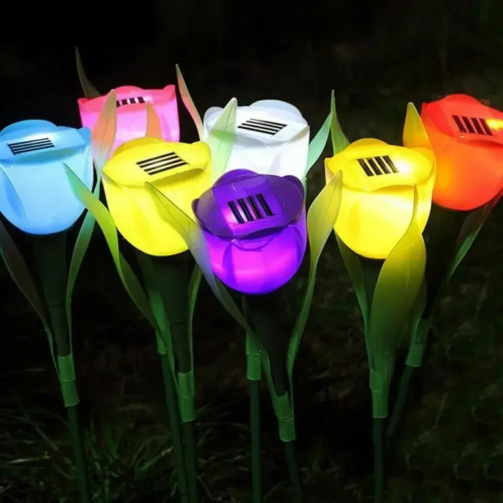 Solar Powered Tulip Garden Lights IP44 Waterproof Auto on Off LED Outdoor Lighting for Yard Lawn Party Night Decoration