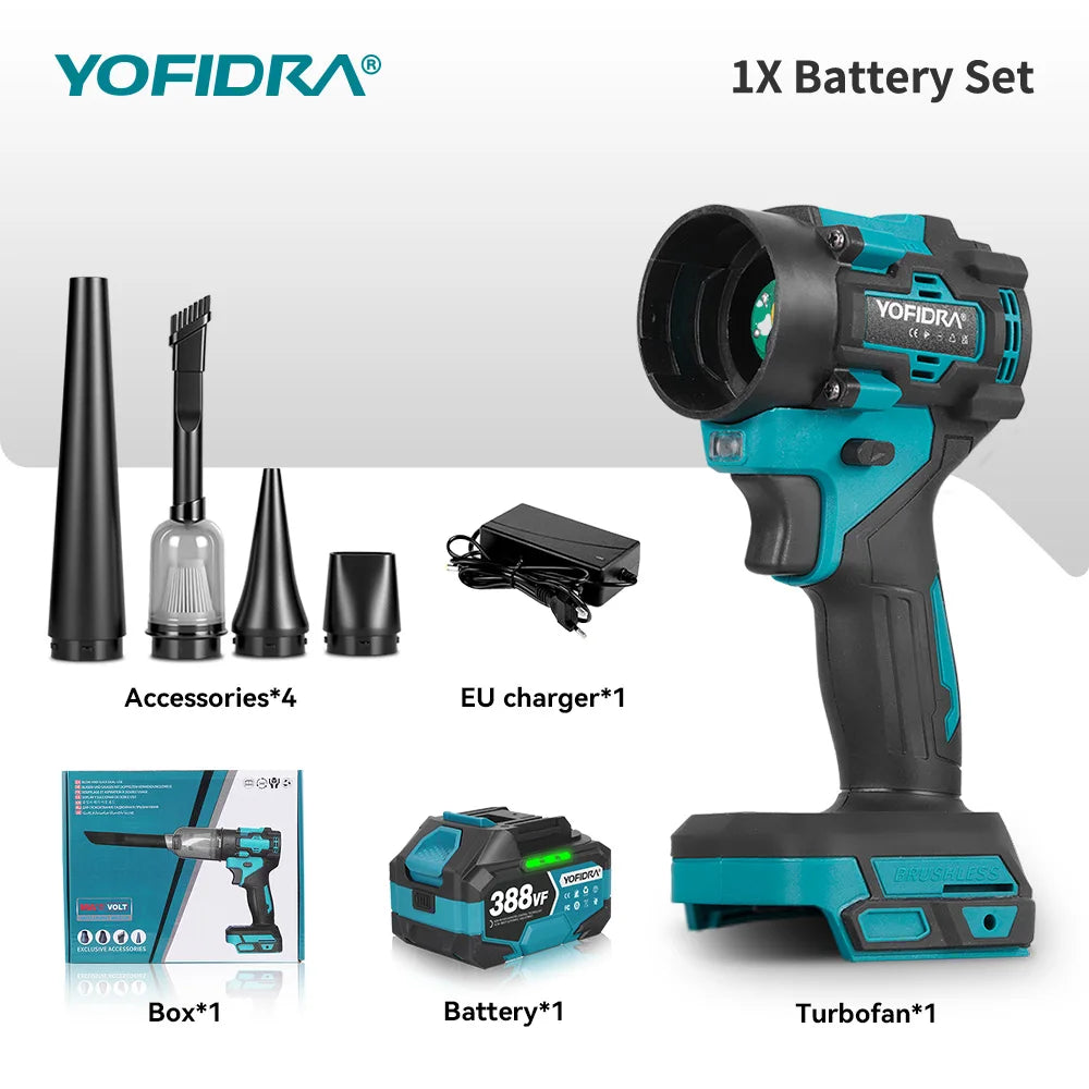 YOFIDRA Borstelloze 2-in-1 Elektrische Bladblazer en Zuiger 80000RPM Turboventilator Blad- en Sneeuwruimer Tuingereedschap voor Makita Batterij