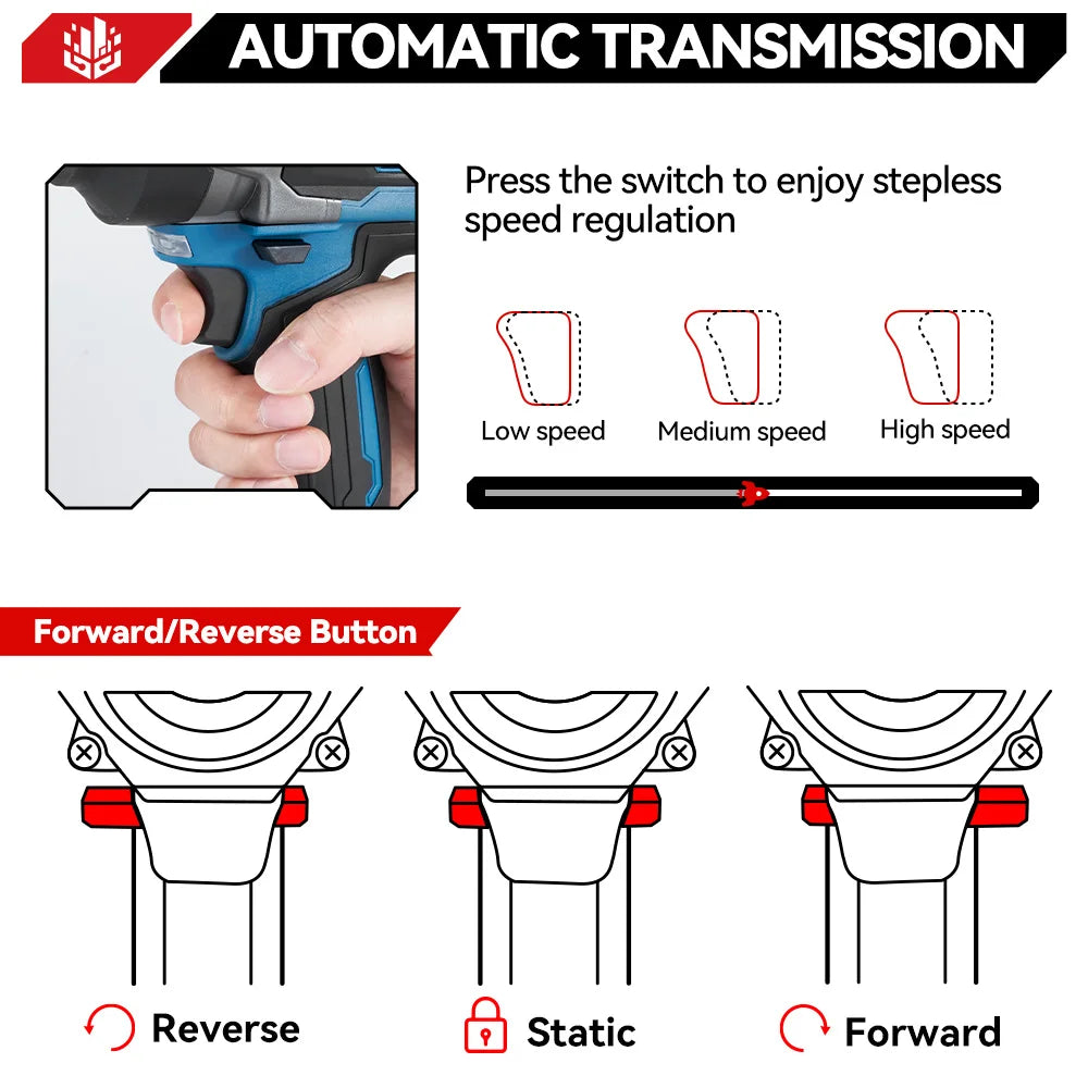 ONEVAN 2800N.M Torque Brushless Electric Impact Wrench 5 Speed Cordless Wrench Screwdrive Power Tool  For Makita 18V Battery Pin