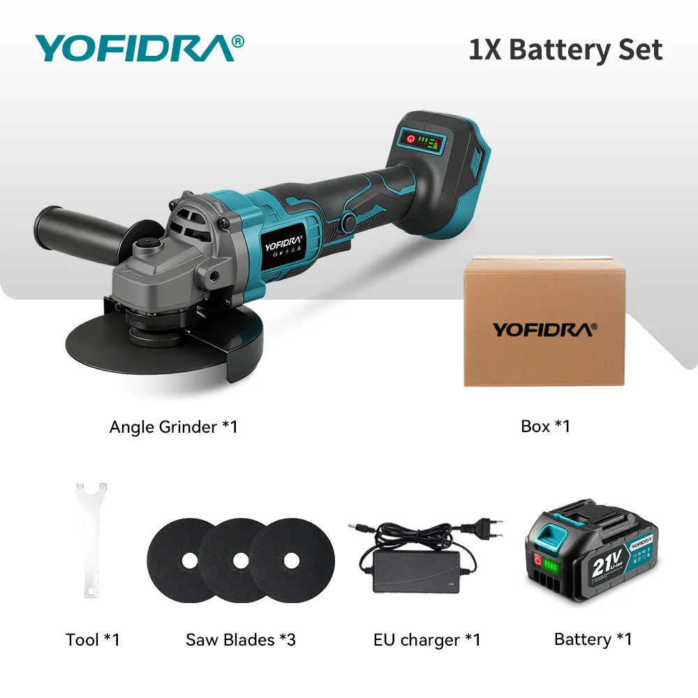 YOFIDRA 125mm Borstelloze Haakse Slijper 3 Versnellingen Draadloze Slijpmachine Snijgereedschap Houtbewerking Elektrisch Gereedschap Voor Makita Batterij Pin
