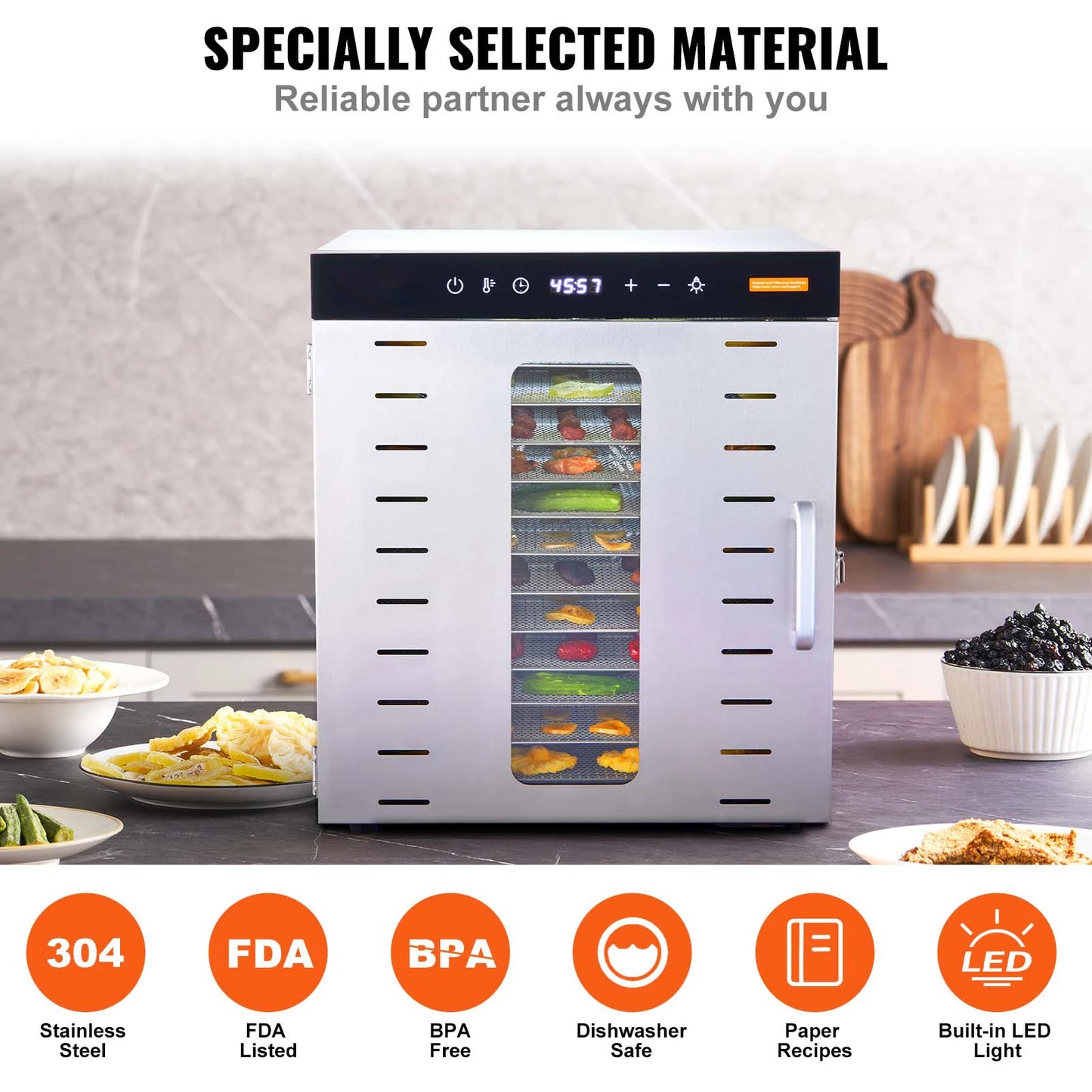 SucceBuy Food Dehydrator Machine 10 Stainless Steel Trays Electric Food Dryer with Digital Adjustable Timer & Temperature