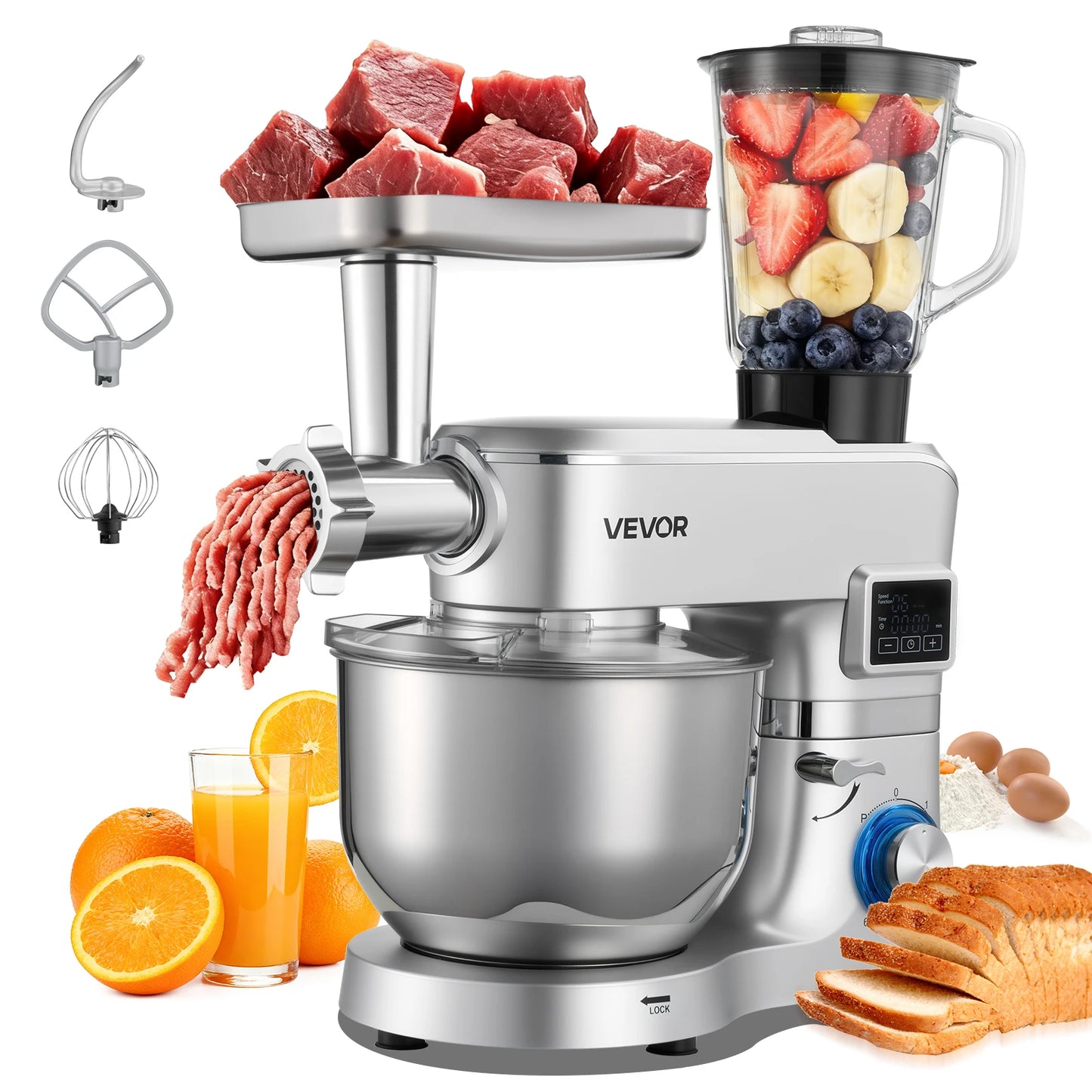 SucceBuy 4.3L 5.7L 6L 7.8L Stand Mixe Electric Kitchen Mixer 1500W Dough-Mixer 6+P Speeds Tilt-head Food-Mixer with 1.5 L Blender Cup