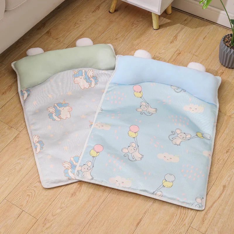 Summer Pet Cooling Mat Breathable Cat Sleeping Mat with Pillow Square Pet Bed for Cats Small Medium Dogs Cat Accessories