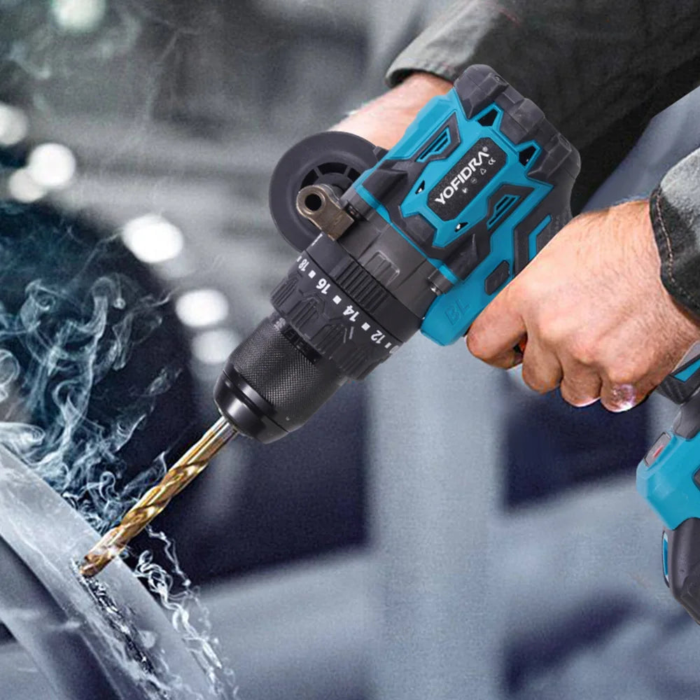 YOFIDRA 900N.M 13MM Brushless Electric Impact Drill 20+3 Torque Handheld Drilling Screwdriver Power Tool For Makita Battery Pin