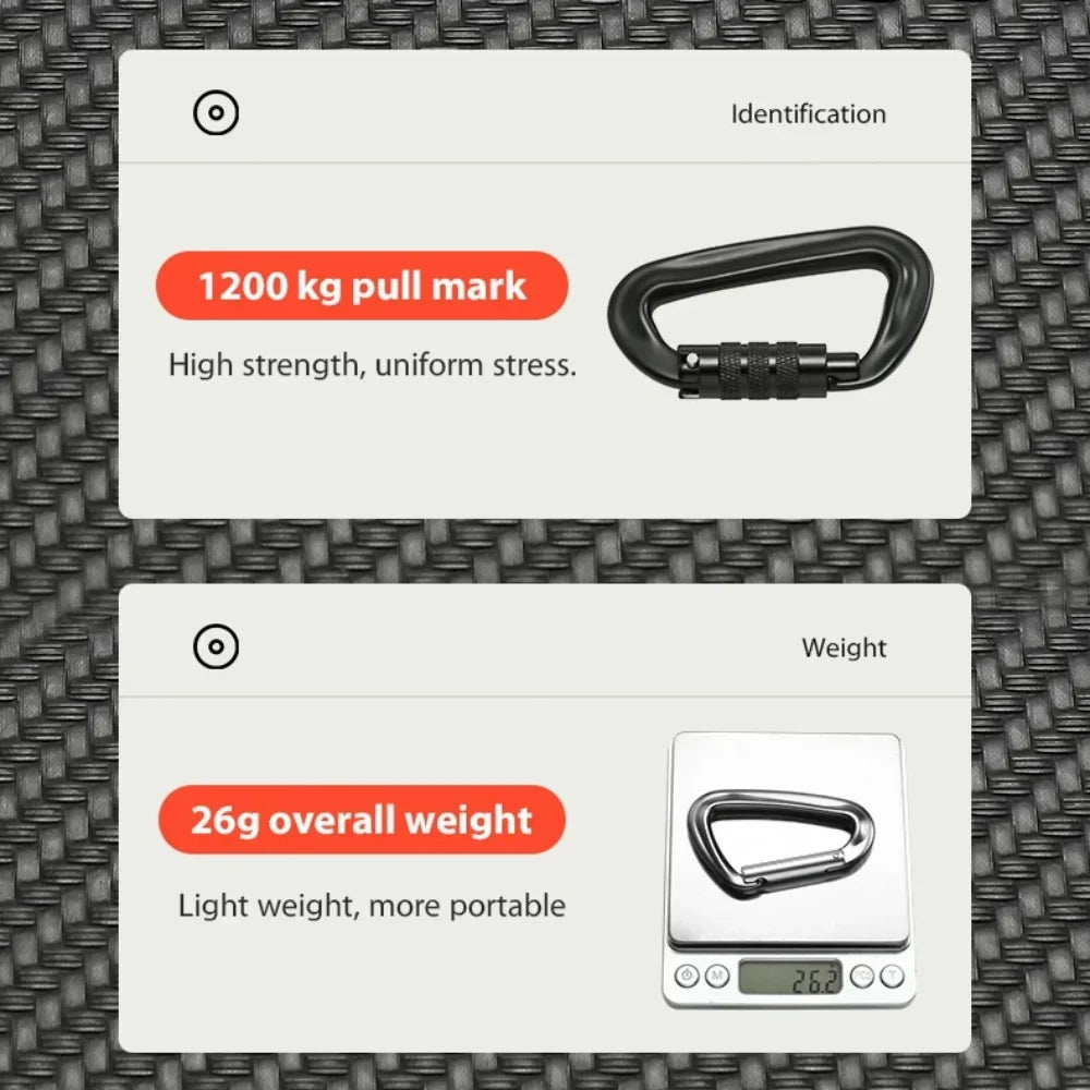 12kN D-Shaped Aluminum Alloy Carabiner with Screw Lock, Heavy Duty Rock Climbing Lock for Outdoor Hiking Camping Backpacking