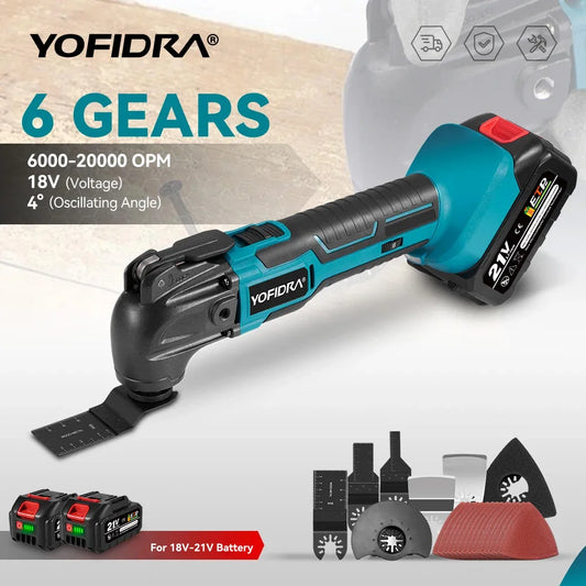 YOFIDRA 6 Gears Cordless Oscillating Multi Tool Electric Cutting Polishing Trimming Machine Power Tool For Makita 18-21V Battery Pin